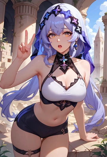 star rail,black swan,tankini top,board shorts  - AI generated anime art